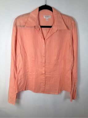LOFT Peachy Coral 100% Linen  Button-Front Women’s Shirt Sz L